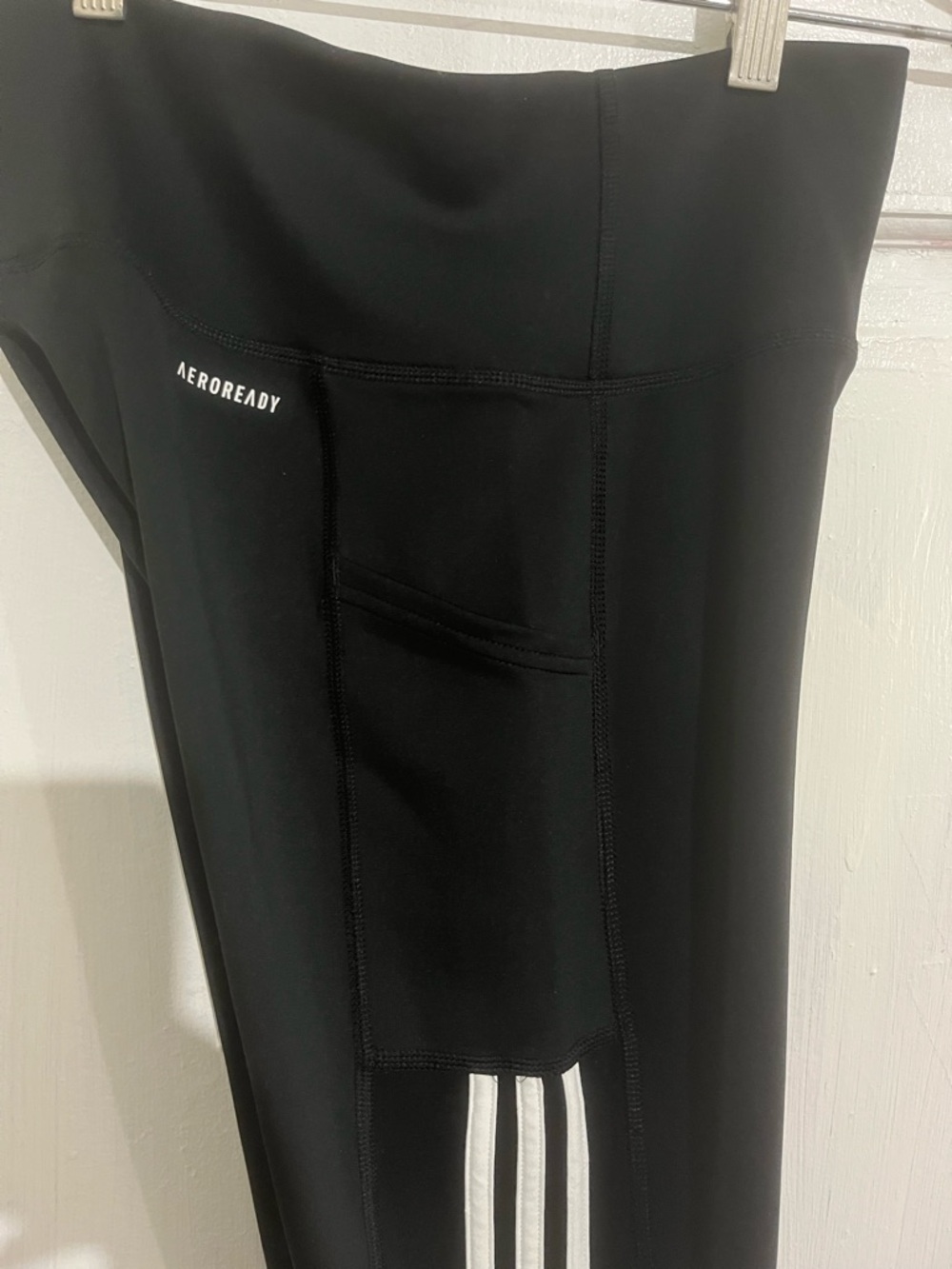 adidas Black Leggings with White Side Stripes and Logo - Picture 7 of 7